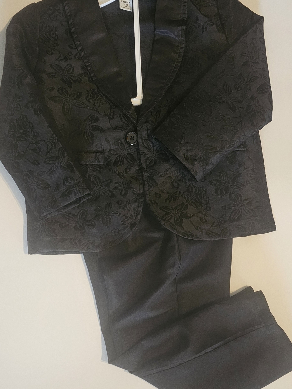 SHEIN Black Floral Jacquard Kids Blazer & Pants Set